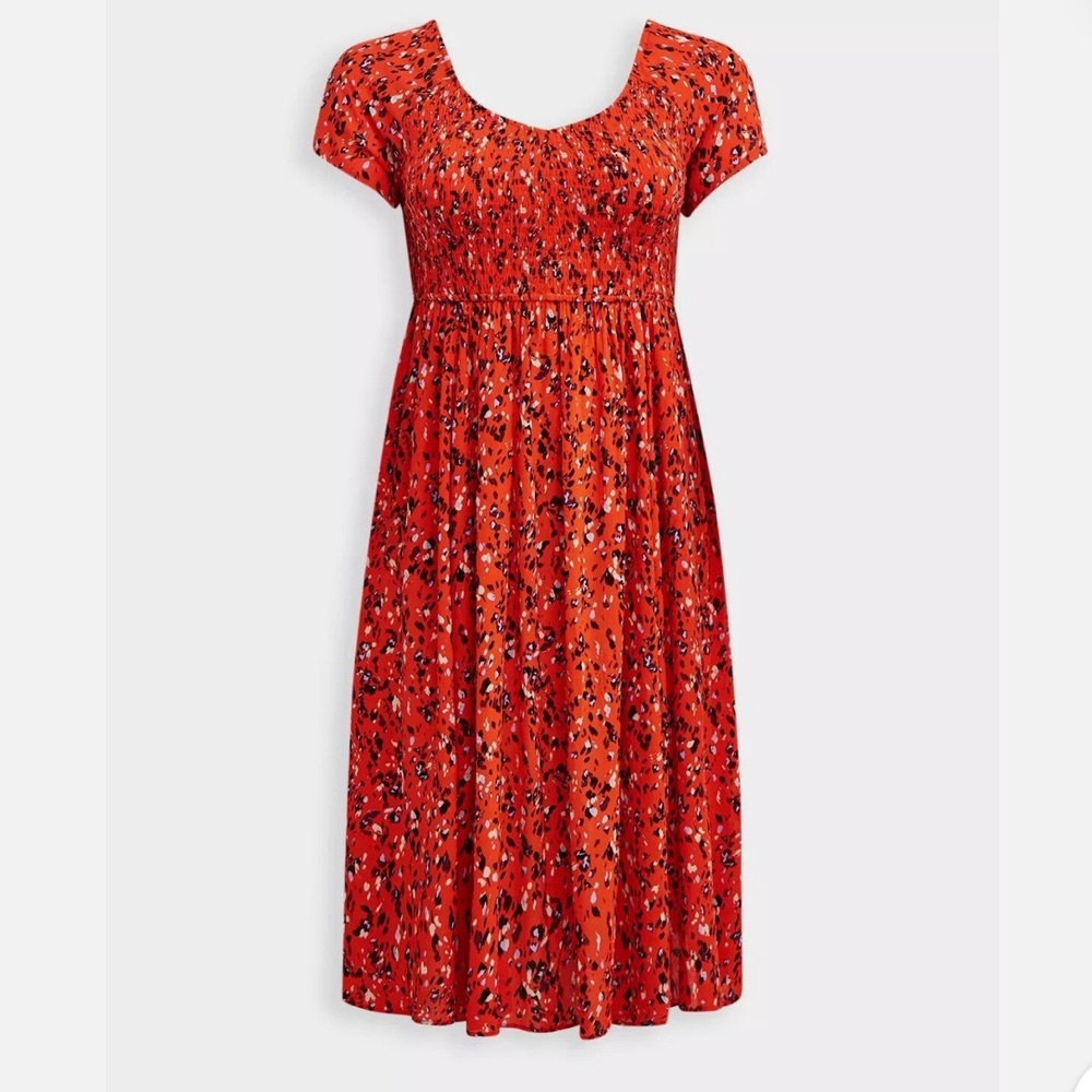 Torrid Red Gauze Smocked Midi Floral Dress - Size 3